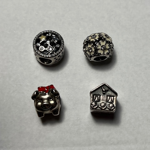 Pandora Charm Set – 4 Authentic Charms | Dog, House, Sparkling Floral & Stars - Picture 1 of 10
